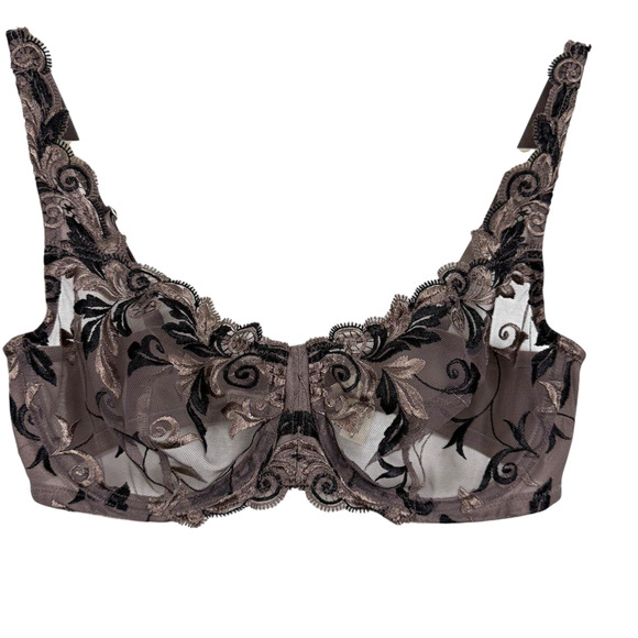 Soma Womens Brown Embroidered Lace Unlined Wired Back Close Sheer Bra sz 34C - Picture 1 of 16
